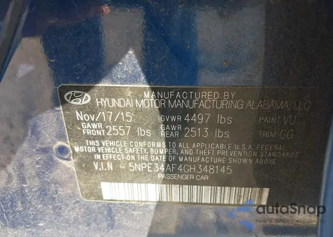 2016 Hyundai Sonata Sport from USA, damaged, VIN 5NPE34AF4GH348145